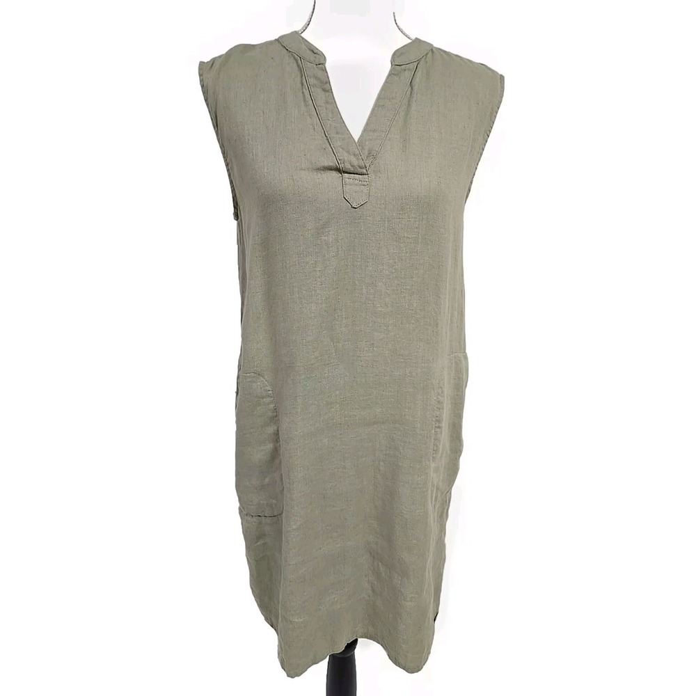 C&C California 100% Linen Dress Pockets Olive Green Women's Size S